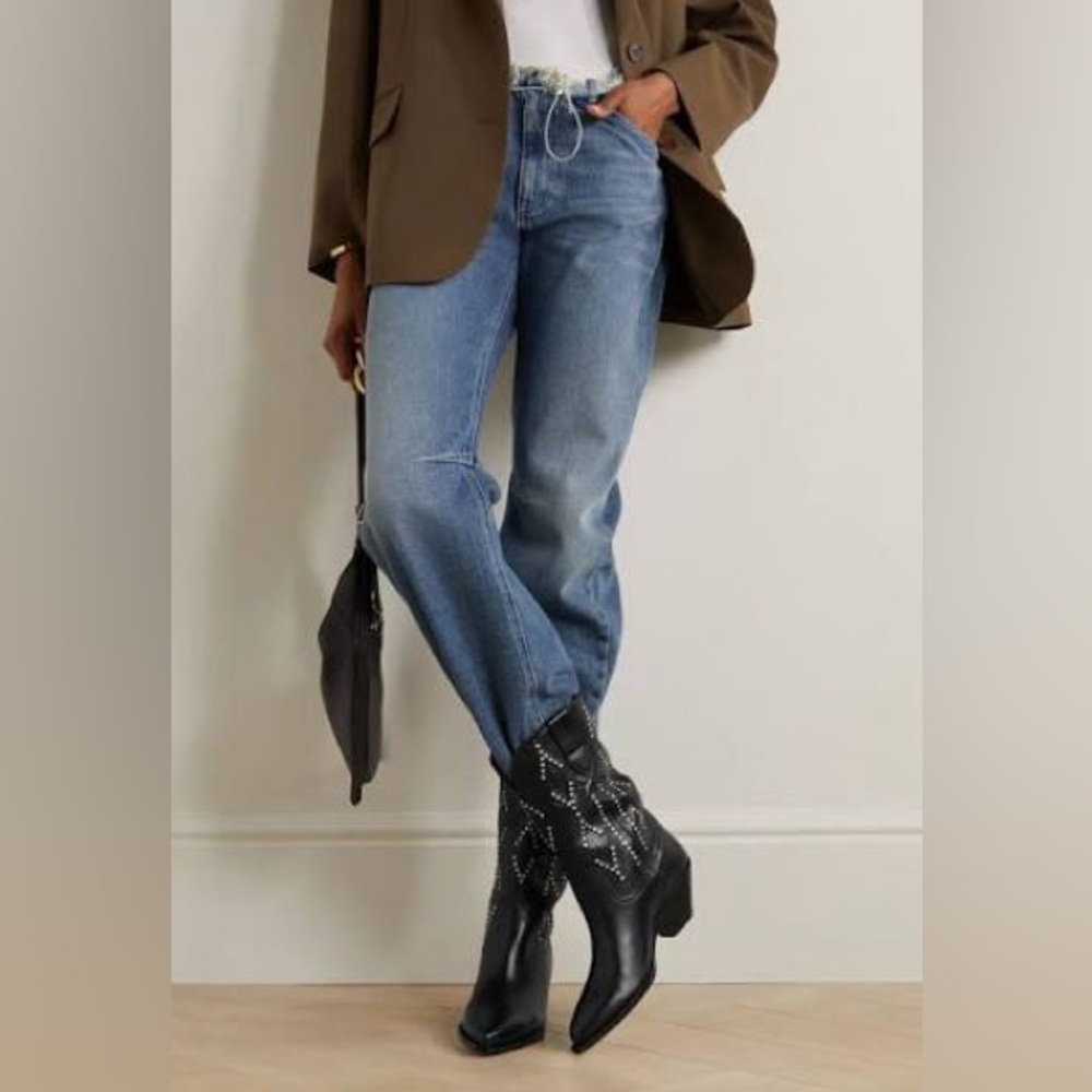 Isabel Marant Dahope embellished leather cowboy boots 37 NIB studded